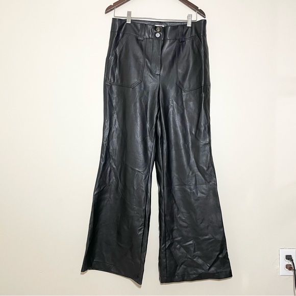 Anthropologie The Naomi Wide Leg Flare Pants Faux Leather - Picture 2 of 8